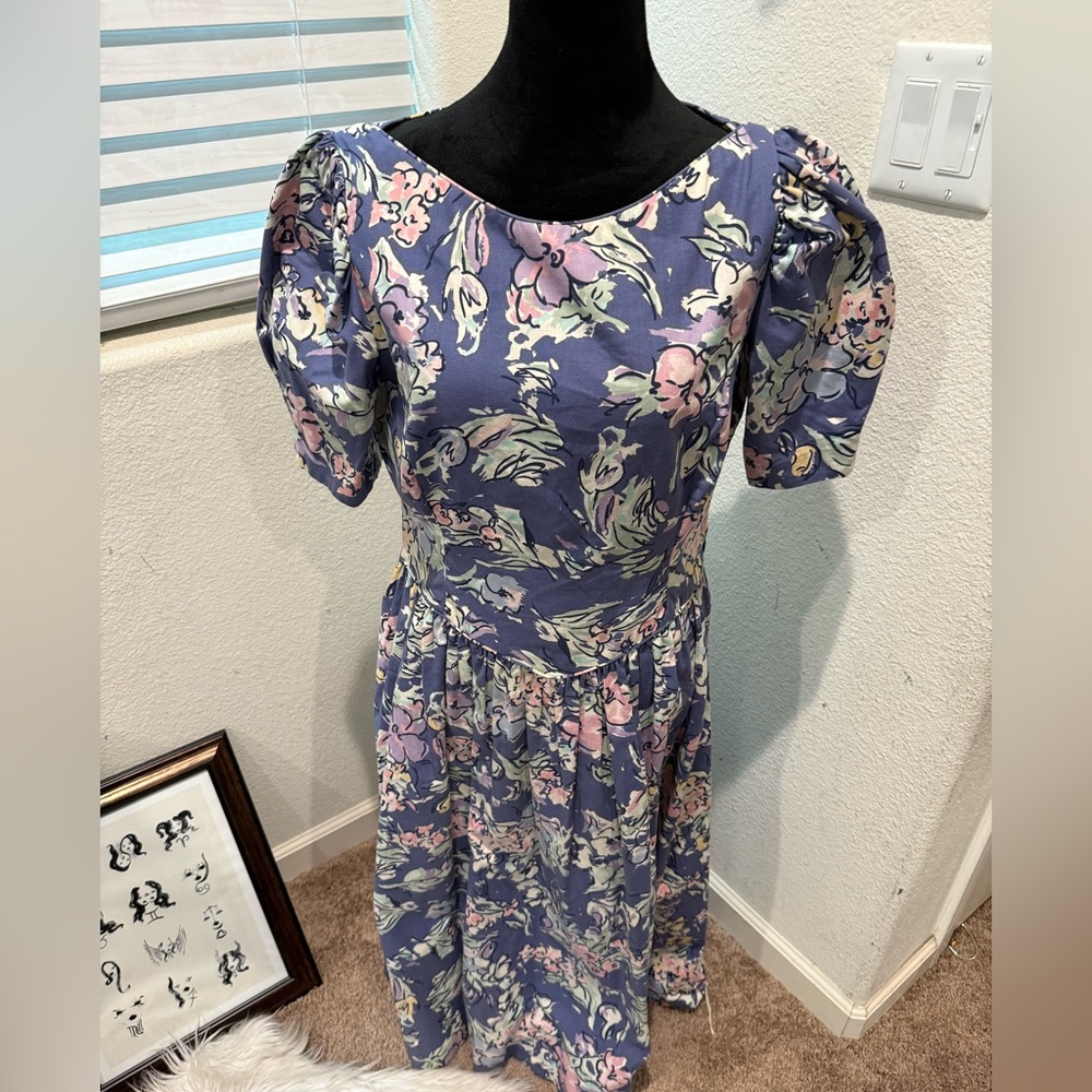 VTG Laura Ashley Puff Sleeve Cotton‎ Floral Midi Dress Cottagecore Prarie